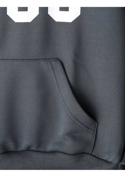 1980 Baskılı Ünisex Füme Alt Üst Eşofman Takımı Oversize Kapüşonlu