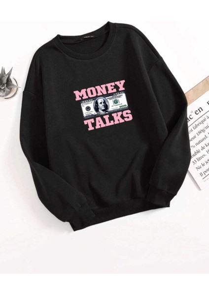 Siyah Money Baskıılı Oversize Sweatshirt
