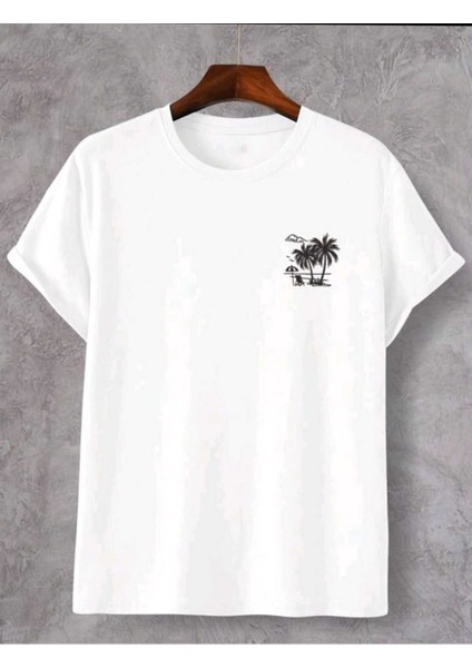 Erkek Minimal Palmiye Baskılı Sokak Stili Şort T-Shirt Takım Oversize Salaş