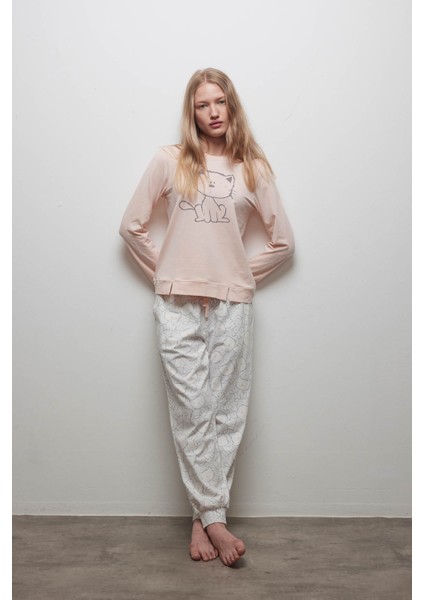 Kadın Pamuklu Uzun Kollu Pijama Takımı