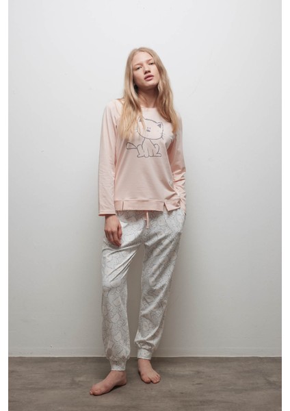 Kadın Pamuklu Uzun Kollu Pijama Takımı