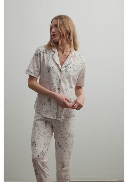 Kadın Pamuklu Gömlek Yaka Kısa Kollu Pijama Üstü fiyatları