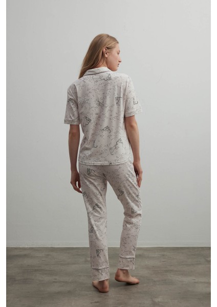 Kadın Pamuklu Gömlek Yaka Kısa Kollu Pijama Üstü fırsatları