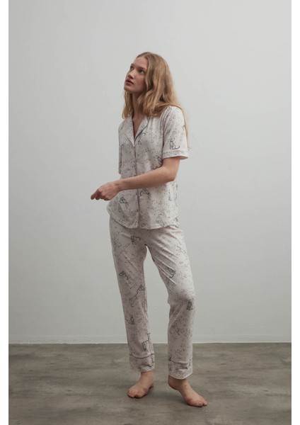 Kadın Pamuklu Gömlek Yaka Kısa Kollu Pijama Üstü indirimleri