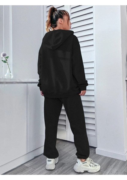 Happiness Jogger Gri Sweatshirt Alt Üst Eşofman Takımı Oversize Bisiklet Yaka