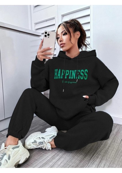 Happiness Jogger Gri Sweatshirt Alt Üst Eşofman Takımı Oversize Bisiklet Yaka