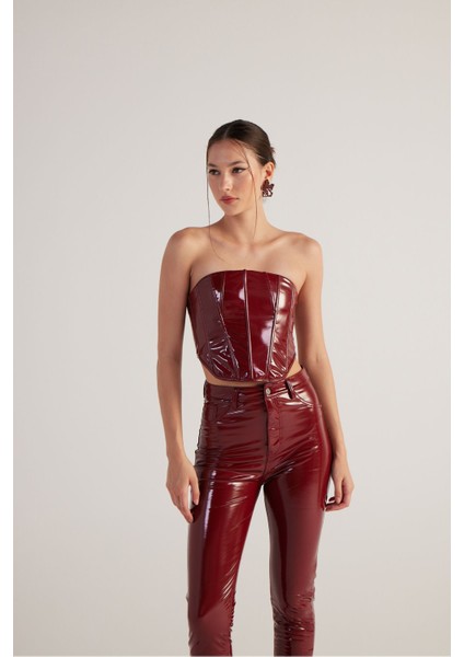 Fermuar Kapamalı Rugan Bria Büstiyer Bordo