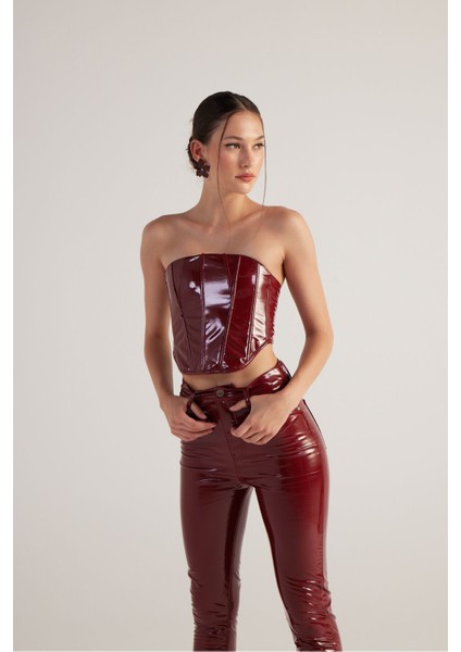 Fermuar Kapamalı Rugan Bria Büstiyer Bordo fiyatları