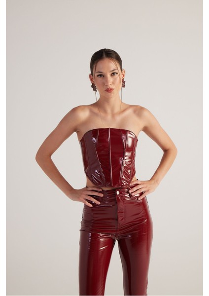 Fermuar Kapamalı Rugan Bria Büstiyer Bordo modelleri