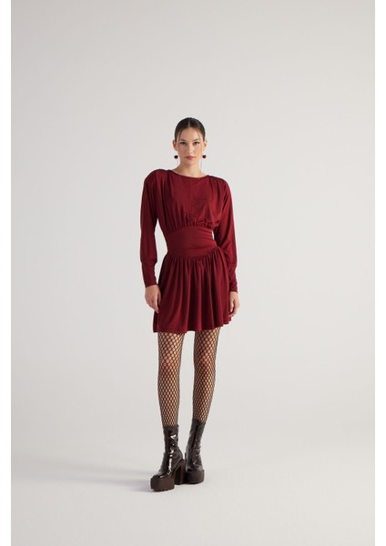 Beli Korse Görünümlü Vatkalı Mini Jade Elbise Bordo fiyatları