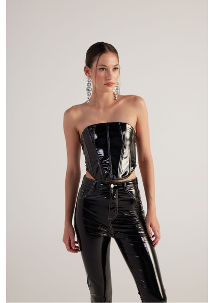 Fermuar Kapamalı Rugan Bria Büstiyer Siyah