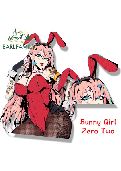 13CM Earlfamıly Tavşan Kız Zero Two Fanart Peeker Araba Sticker Sevgili Içinde Franxx Anime Taslak Çıkartması Jdm Karikatür Grafiti Etiketler (Yurt Dışından) modelleri
