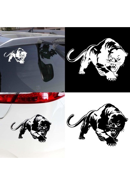 Siyah 19.5*13.6cm Alevli Vahşi Panter Avlanıyor Araba Sticker 3D Komik Sticker Arka Cam Vinil Araba Tasarımı Siyahbeyaz (Yurt Dışından) modelleri