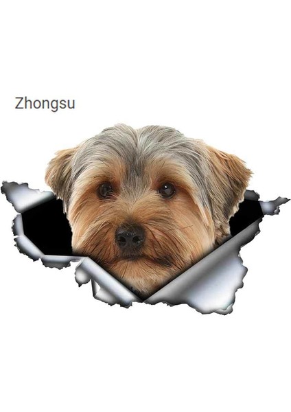 D Tarzı 13CM x 12.6cm Yorkshire Terrier Vinil Kişilik Sticker Yırtık Metal Etiket Hayvan Araba Sticker Pencere Tampon Evcil Köpek Araba Stil (Yurt Dışından)