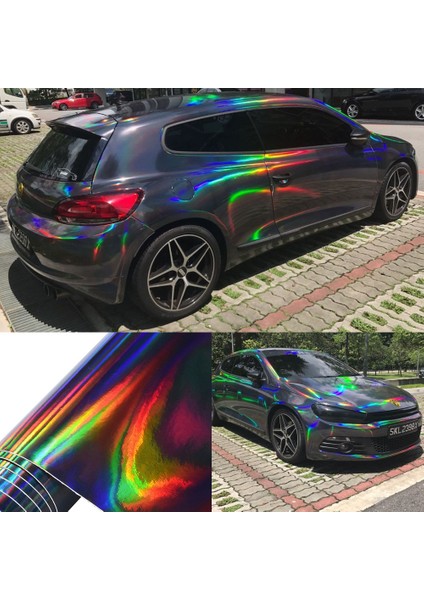 50X152CM Holografik Lazer Krom Siyah Araba Sticker Araba Içi Kaplama Vinil Film Levha Siyah ile Gökkuşağı Çıkartmalar (Yurt Dışından) fiyatları