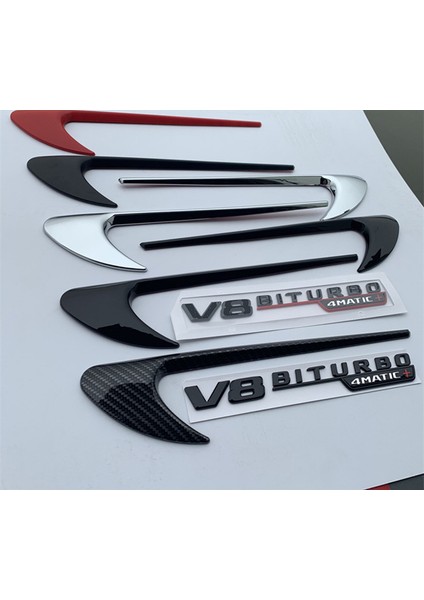 V8 Mat Siyah Mercedes Benz Amg V E300 E400 W213 Araba Yan Sticker Için 2 Adet Hava Fender Trim Amblemi Bıçak Logo V8 Bıturbo 4matıc+ (Yurt Dışından)
