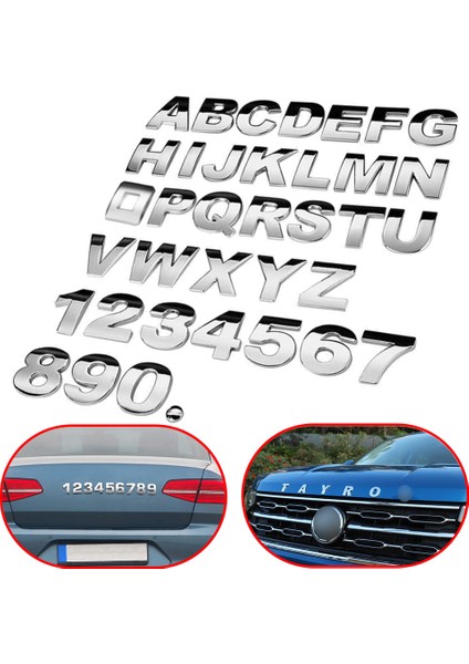S Tarzı Şerit 3D Metal Alfabe Gümüş Rozet Krom Gümüş Harfler Sayılar Logo Araba Sticker Araçlar Oto Aksesuar Sticker Dekorasyon (Yurt Dışından)