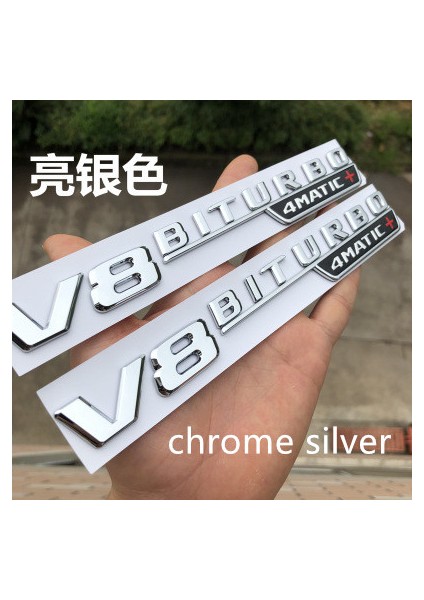 Krom Gümüş Mercedes Benz Amg Için 2 Adet V8 Bıturbo 4matic+ Araba Çamurluk Amblemi Sticker W117 CLA45 W W212 E63 W207 W176 A45 X156 GLA45 (Yurt Dışından)