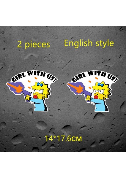 WCS190-EN 2 Adet Tri Mishki 15*18CM Kız Çocuğu Araba Sticker Kız Bebek Arabada Vinil Otomobil Araba Çıkartmaları HZX181# Bizimle Kız Var (Yurt Dışından)