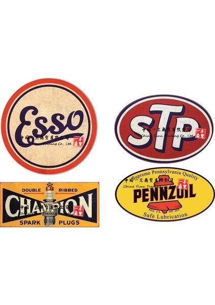 GENIŞ10CM Vintage Oldtimer Oldschool Retro Rost Esso Stp Champion Pennzoil Hotrod Sticker Set 4x - Eski Okul Araba Retro Rost Esso Stp Champion Pennzoil Hotrod Için Sticker Seti 4x (Yurt Dışından)