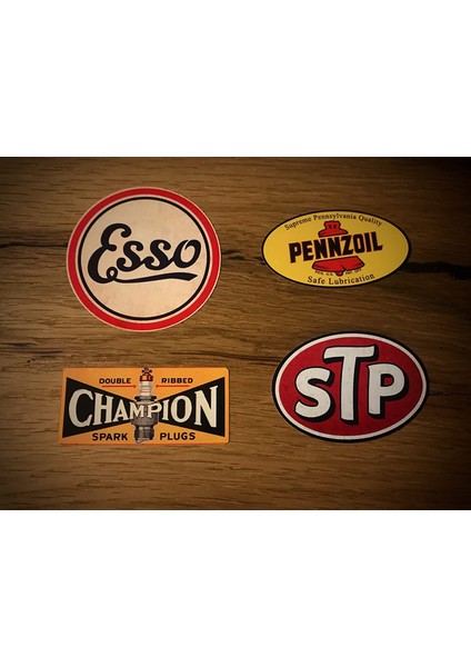 GENIŞ10CM Vintage Oldtimer Oldschool Retro Rost Esso Stp Champion Pennzoil Hotrod Sticker Set 4x - Eski Okul Araba Retro Rost Esso Stp Champion Pennzoil Hotrod Için Sticker Seti 4x (Yurt Dışından)