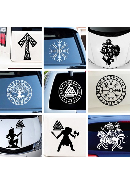 3-Yansıtıcı Lazer Stili Büyük Beden Karikatür Viking Runik Araba Sticker Eğlenceli Kişilik Araba Sticker Çıkartma Araba Tasarımı (Yurt Dışından)
