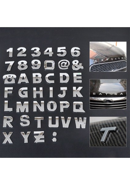 3D Krom Araba Amblemi Sticker Alfabe Harf Sayı Sembol Rozet Kelime Sticker Oto Süsleme Araba Etiketi Araba Aksesuarları (Yurt Dışından)