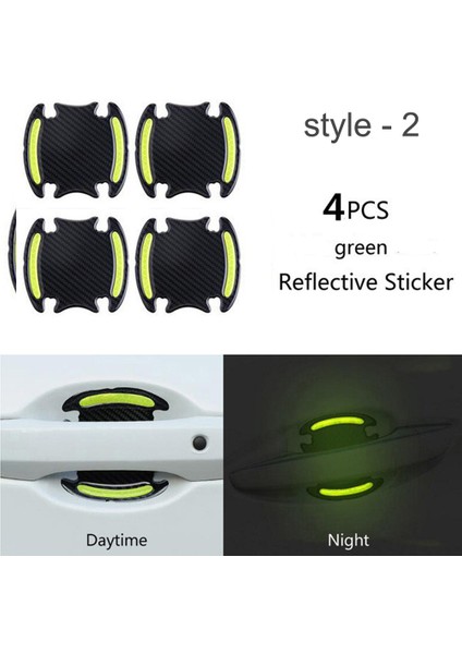 Stil - 2 - Yeşil Evrensel Karbon Fiber Araba Kapı Kolu Boya Çizik Koruyucu Sticker Kapağı Muhafız Koruyucu Film Araba Güvenlik Yansıtıcı Şeritler (Yurt Dışından)