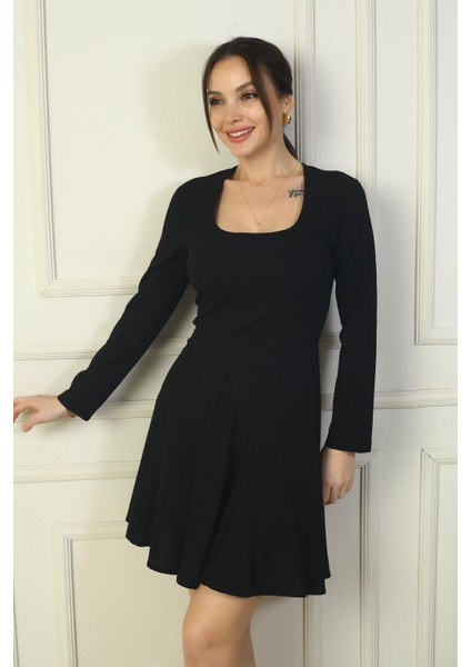 Kadın U Yaka Kısa Krep Elbise modelleri