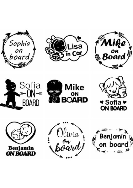 8-Gümüş Tarzı Boyut M-21 cm 10 Adet Kişiselleştirilebilir Isimli Bebek Araba Sticker Vinil Stickerlar Araba Gövde Etiketi Pencere Stickerları Araba Süsleme Dekorasyonu (Yurt Dışından) modelleri