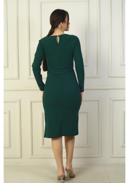 Kadın Yanı Pile Detaylı Krep Midi Elbise fırsatları