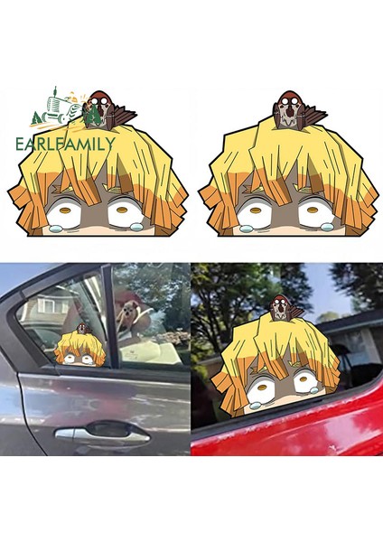 YT-155097 Earlfamıly 13CM Demon Slayer Zenitsu Peeker Komik Araba Stickerı Oto Vinil Araba Çıkartmaları Rüzgarlık Pencereler Anime Jdm Rv Stickerı (Yurt Dışından) modelleri