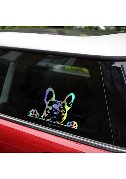 2 Adet Araba Sticker Patiler Yukarı Fransız Bulldog Frenchie Bully Köpek Süsleme Vinil Araba Sticker Yansıtıcı Lazer 3D Araba Sticker Araba Stil Amac: (Yurt Dışından)