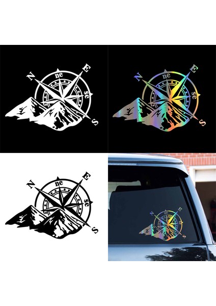 Siyah Dağ Pusula Araba Sticker Moda Lazer Renkli Araba Çıkartması Otomobil Gövde Stil Dekorasyon Sticker Arka Cam Çıkartmaları (Yurt Dışından) modelleri