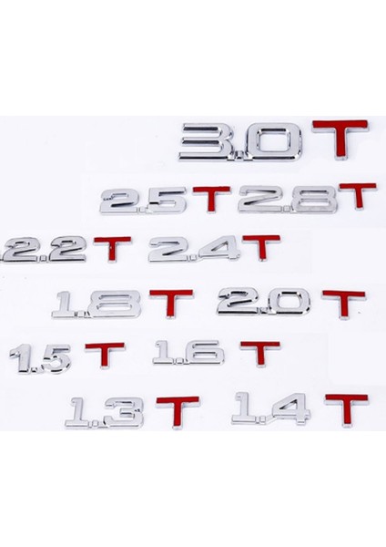 2.0t Araba Motor Hacmi Etiket Metal T Hacmi Logo Araba Bagaj Amblemi Araç Stickerleri (Yurt Dışından)