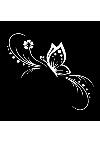 Gümüş Rengi Yjzt 13.6cm*11.9cm Kelebek Çiçek Araba Sticker Dekorasyonu Floral Sanat Vinil Etiket Siyahgümüş C (Yurt Dışından)