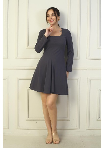 Kadın U Yaka Kısa Krep Elbise modelleri
