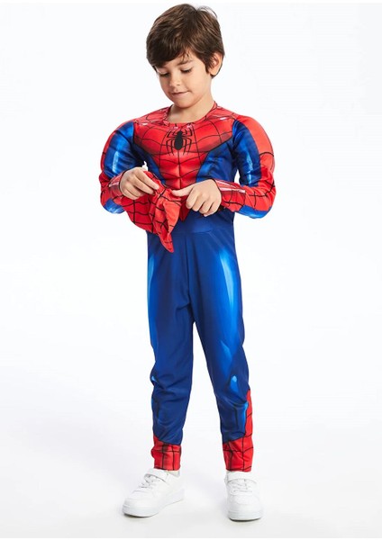 Erkek Çocuk Spiderman Kostümü Kaslı Maskeli Örümcek Adam Kostümü Parti Kıyafeti modelleri