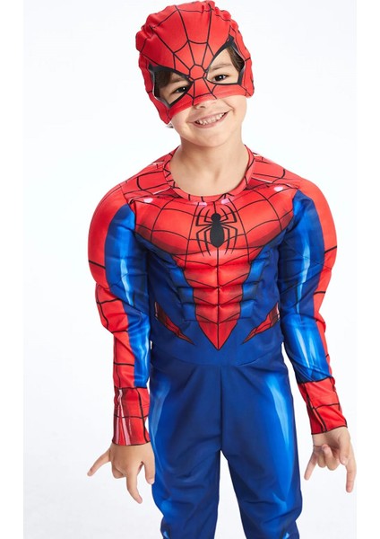 Erkek Çocuk Spiderman Kostümü Kaslı Maskeli Örümcek Adam Kostümü Parti Kıyafeti fırsatları