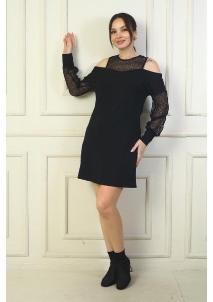 Kadın Omuz Dekolteli Dantel Detaylı Kısa Elbise modelleri