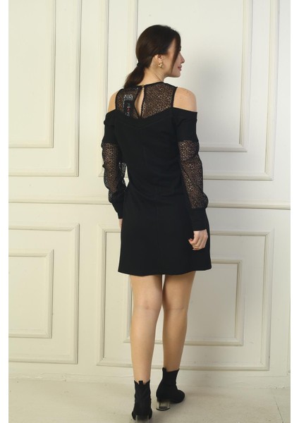 Kadın Omuz Dekolteli Dantel Detaylı Kısa Elbise fırsatları