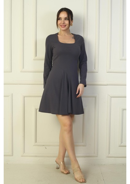 Kadın U Yaka Kısa Krep Elbise fiyatları