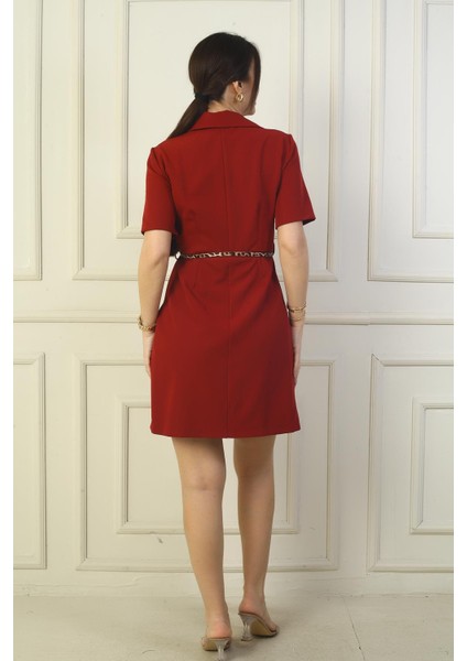 Önü Düğmeli Kısa Kol Kemerli A Pile Elbise fırsatları