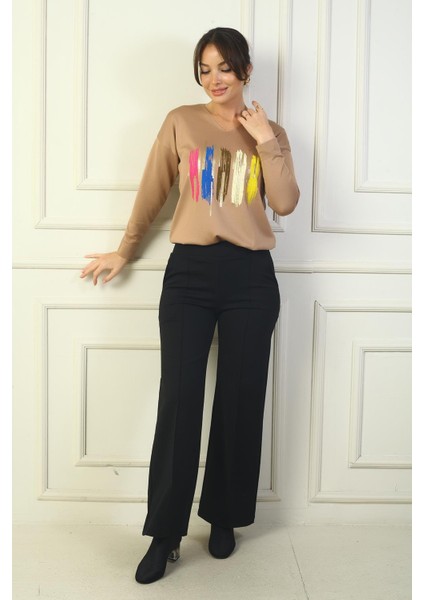 Kadın Beli Lastikli Yandan Cepli Çımalı Bol Paça Çelik Pantolon fiyatları