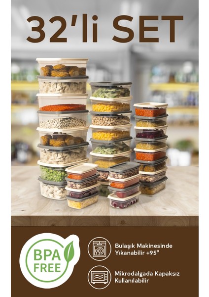 32'li Set Çok Amaçlı Saklama Kabı Difriz ve Mikrodalga Uyumlu Easy Box 8X1220 8X750 8X430 8X225 ml
