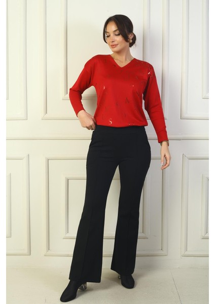 Kadın Beli Lastikli Yandan Cepli Ispanyol Paça Çımalı Çelik Pantolon modelleri