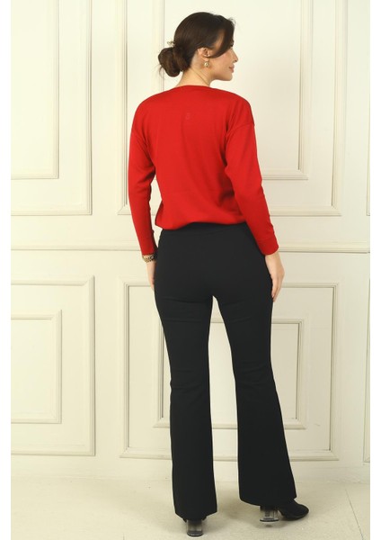 Kadın Beli Lastikli Yandan Cepli Ispanyol Paça Çımalı Çelik Pantolon fırsatları