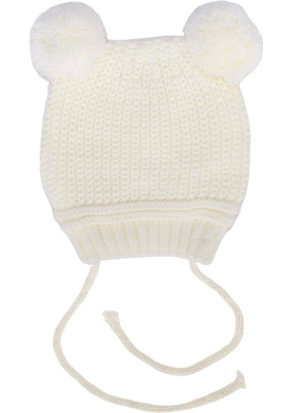 Unisex Ekru Ponponlu Ipli Triko Bere 0-6 Ay