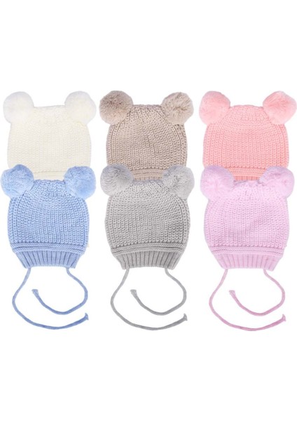 Unisex Ekru Ponponlu Ipli Triko Bere 0-6 Ay