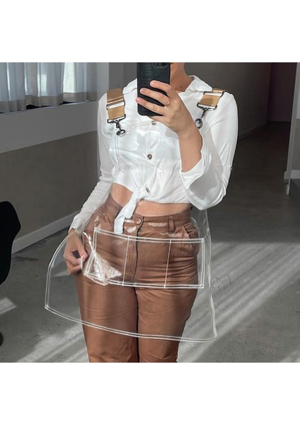 Beyaz Kurdele Stili Tpu Şeffaf Önlük Berber Aşçı Mutfak Fırın Boya Yağ Geçirmez Önlükler Moda Erkek Kadın Leke Tutmayan Iş Önlüğü (Yurt Dışından)